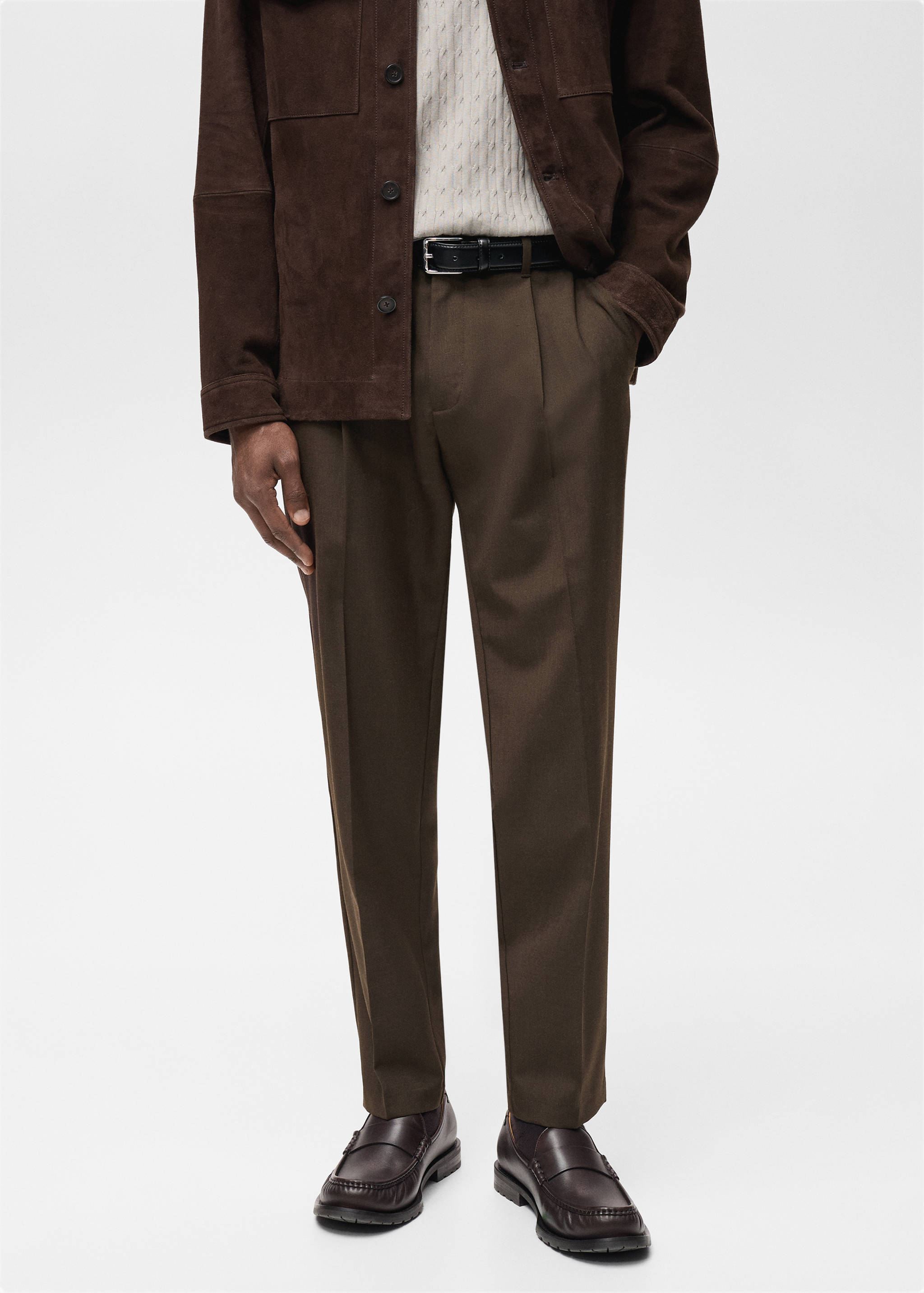 Slim-fit pleated cool wool pants - Medium plane