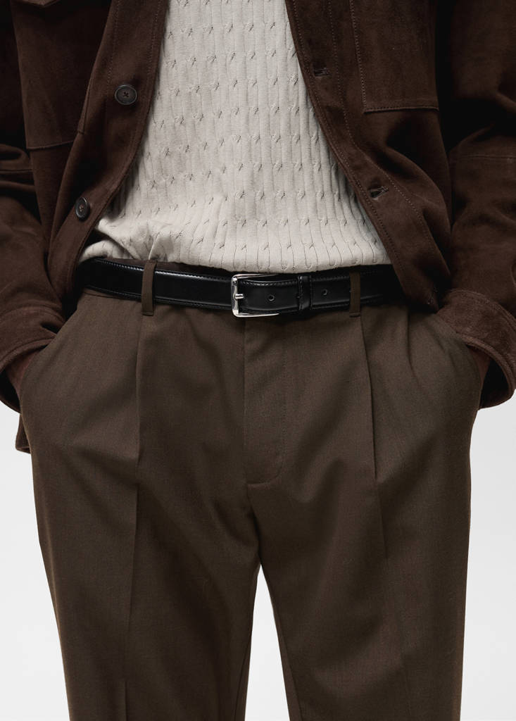 Slim-fit pleated cool wool trousers — Chocolate