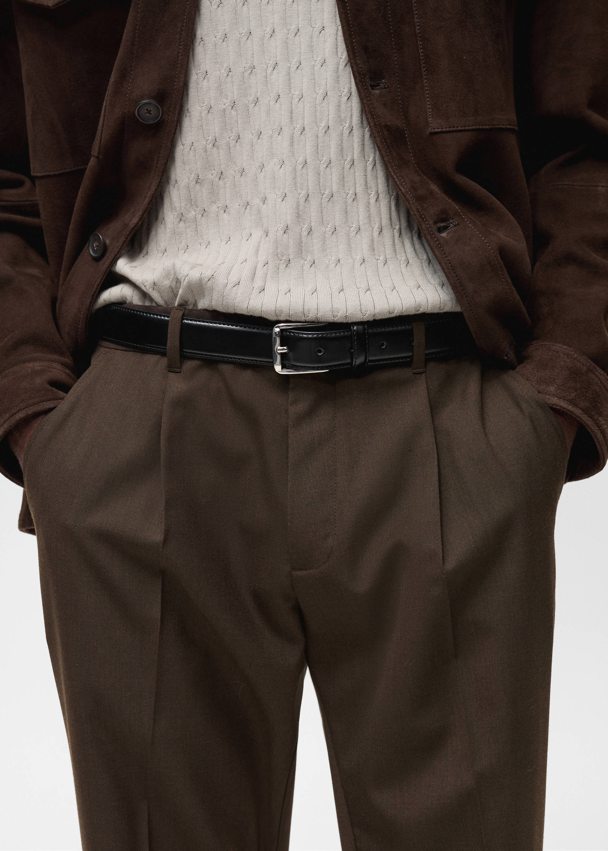 Slim-fit pleated cool wool pants - Details of the article 1