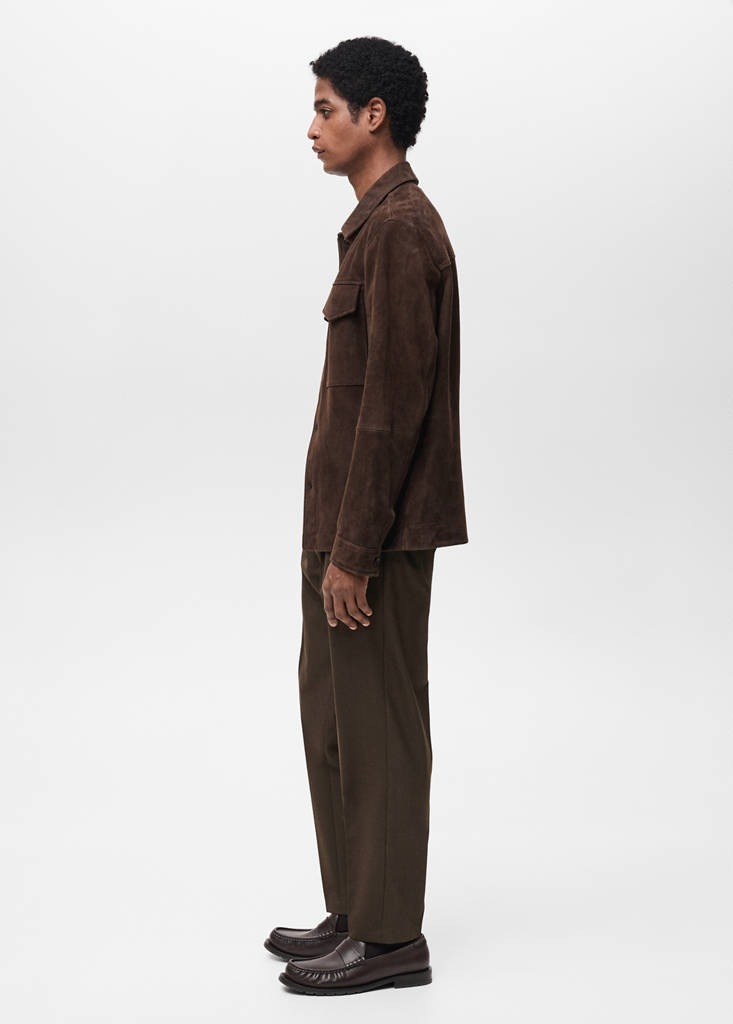 Slim-fit pleated cool wool trousers — Chocolate