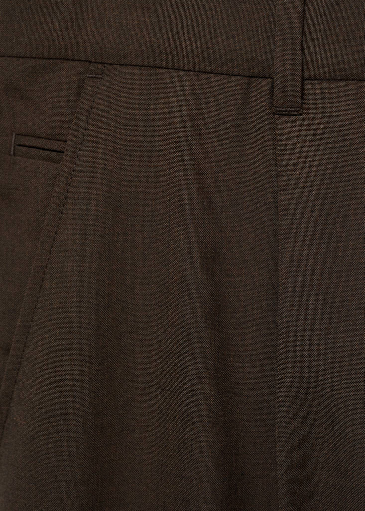 Slim-fit pleated cool wool trousers — Chocolate