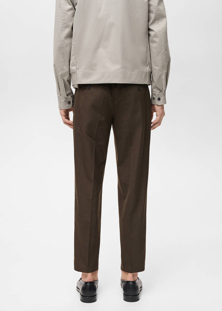 Slim-fit pleated cool wool trousers — Chocolate