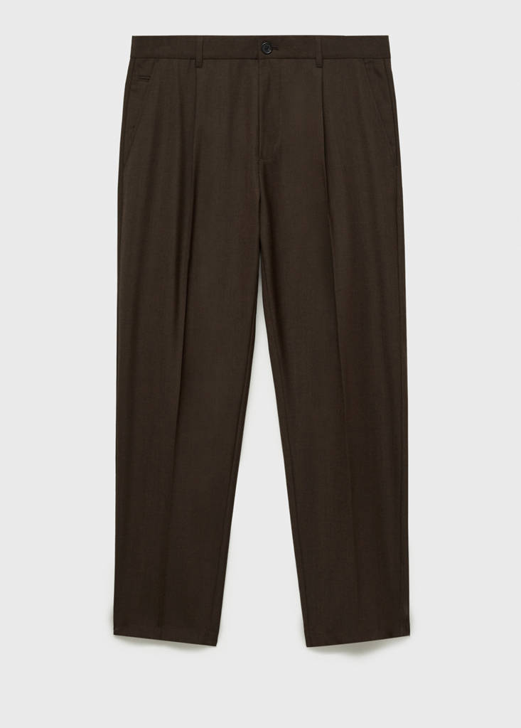 Slim-fit pleated cool wool trousers — Chocolate