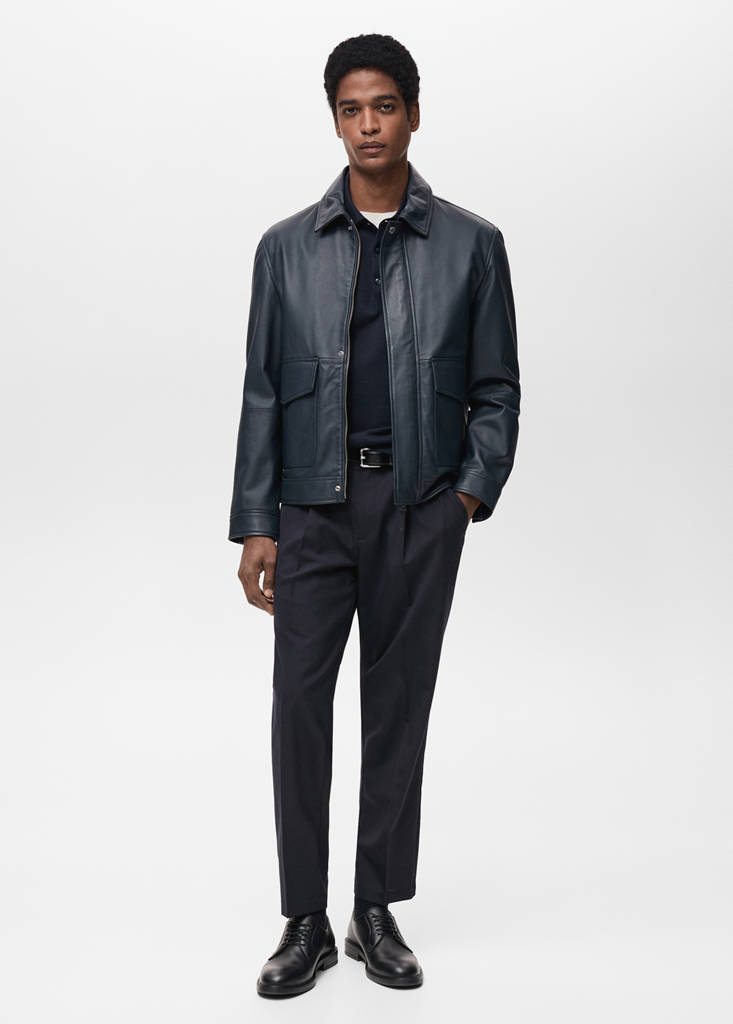 Slim-fit pleated cool wool trousers — Night Blue