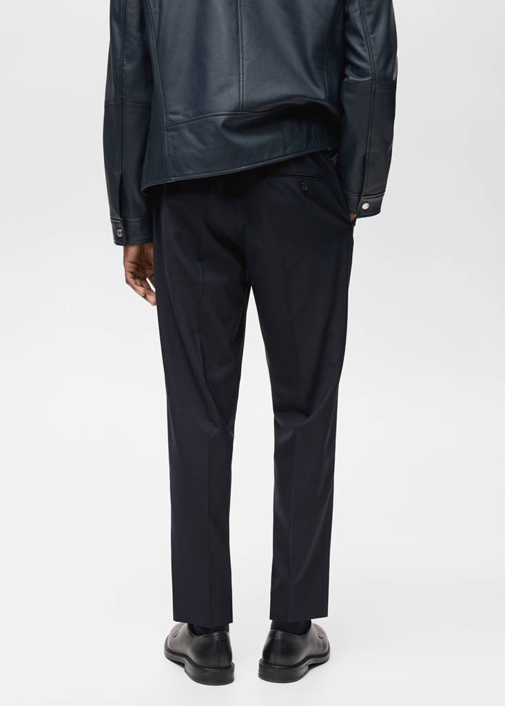 Slim-fit pleated cool wool trousers — Night Blue
