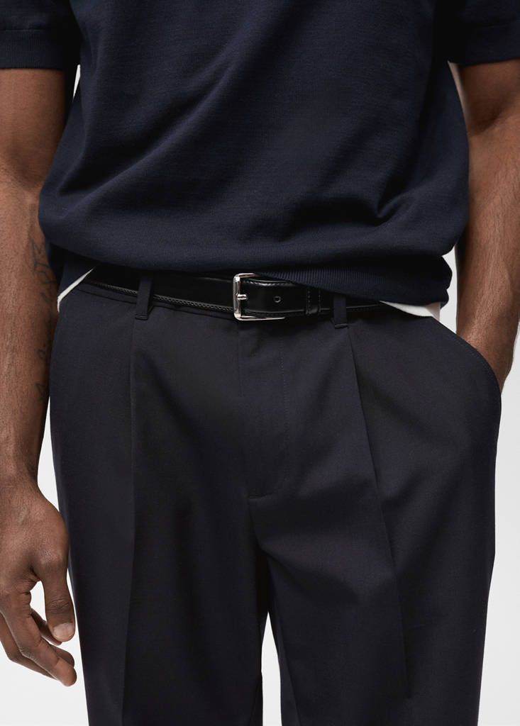 Slim-fit pleated cool wool trousers — Night Blue