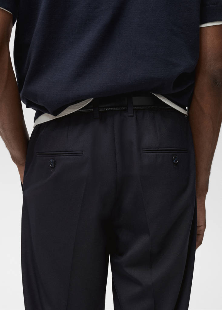 Slim-fit pleated cool wool trousers — Night Blue
