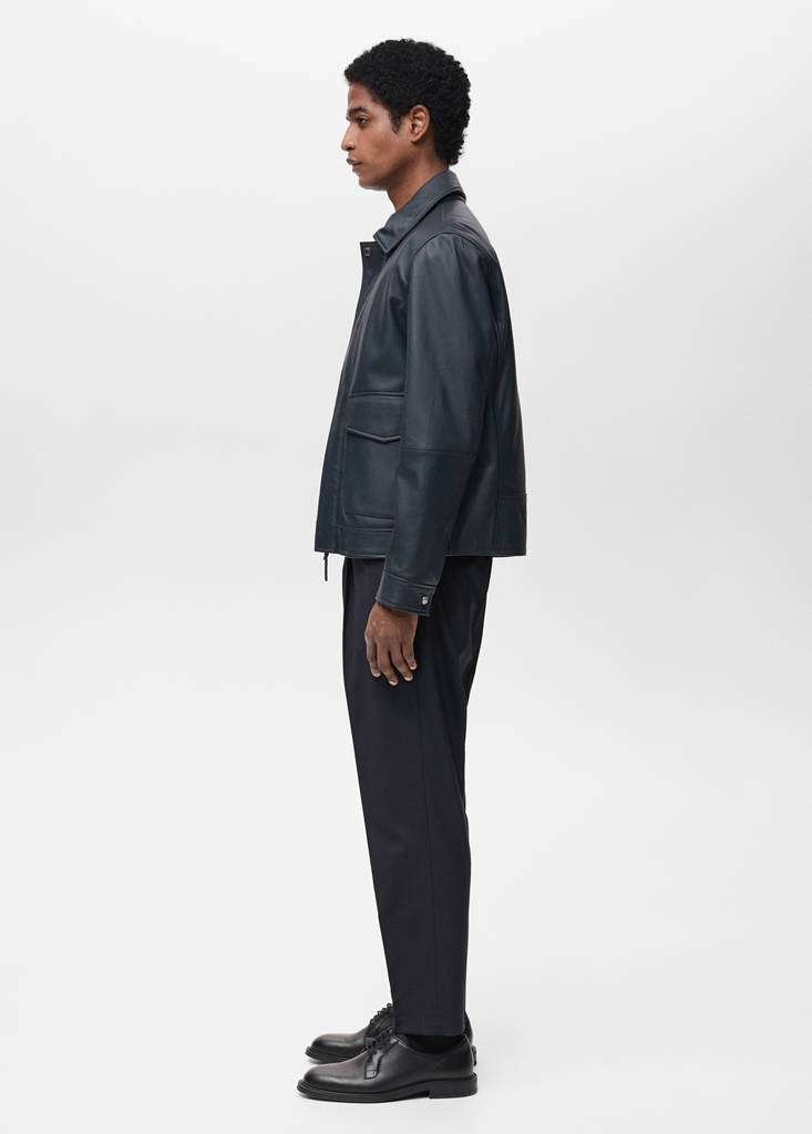 Slim-fit pleated cool wool trousers — Night Blue