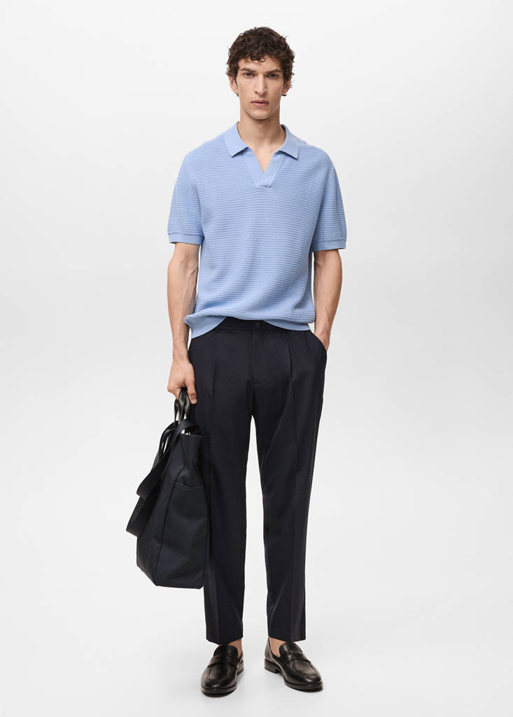 Slim-fit pleated cool wool trousers — Night Blue