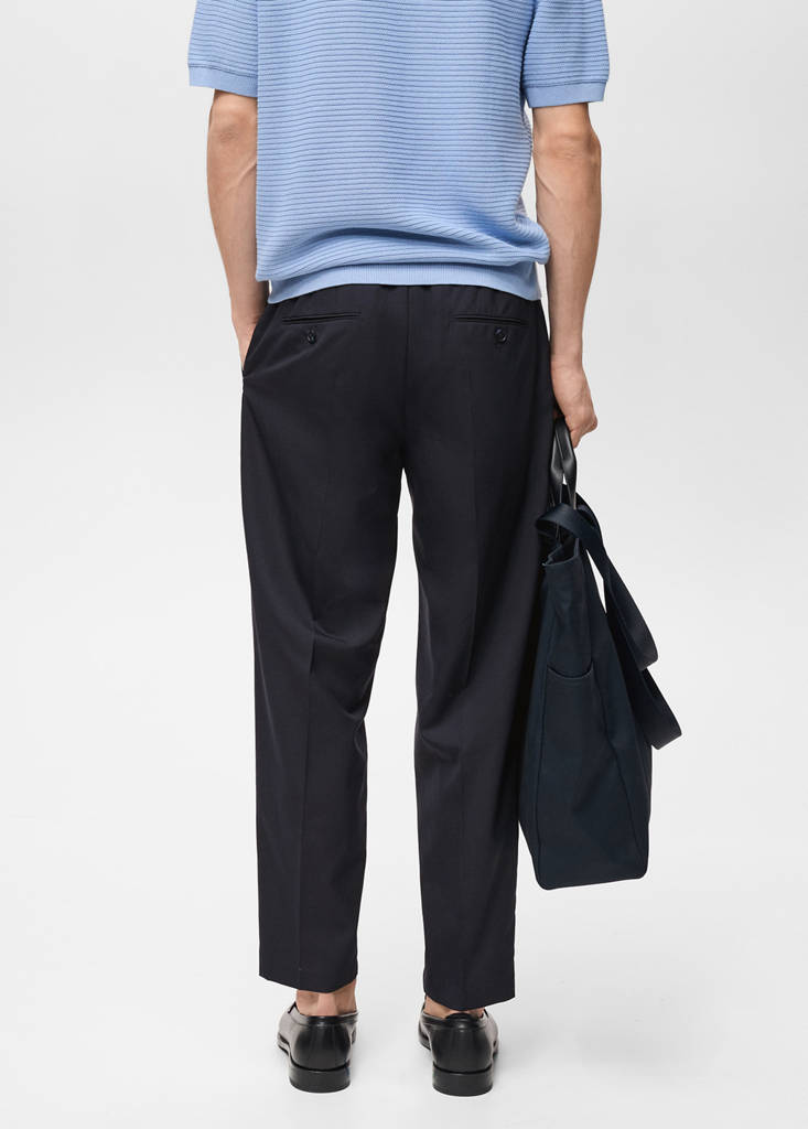 Slim-fit pleated cool wool trousers — Night Blue