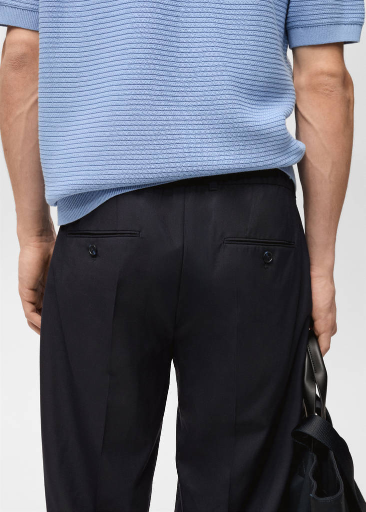 Slim-fit pleated cool wool trousers — Night Blue