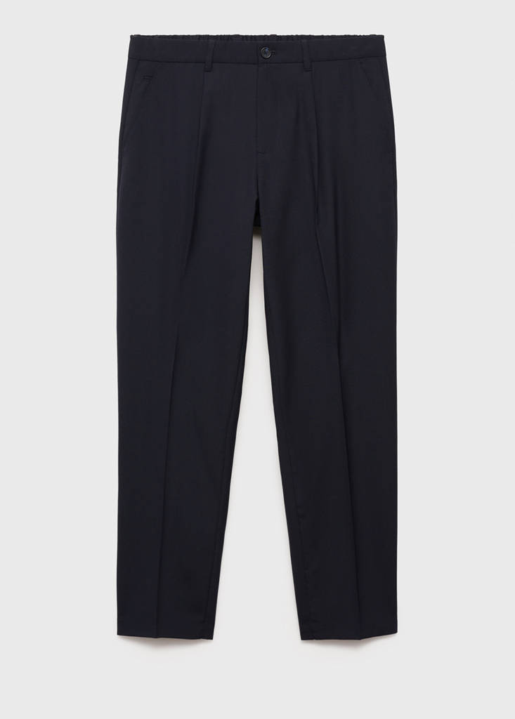Slim-fit pleated cool wool trousers — Night Blue