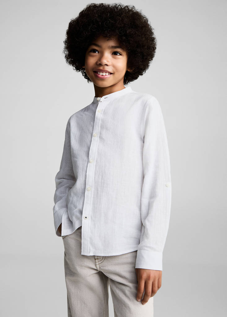 Cotton linen shirt with mandarin collar - thumbnail 2