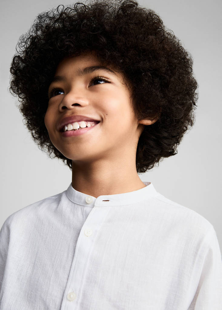 Cotton linen shirt with mandarin collar - thumbnail 5