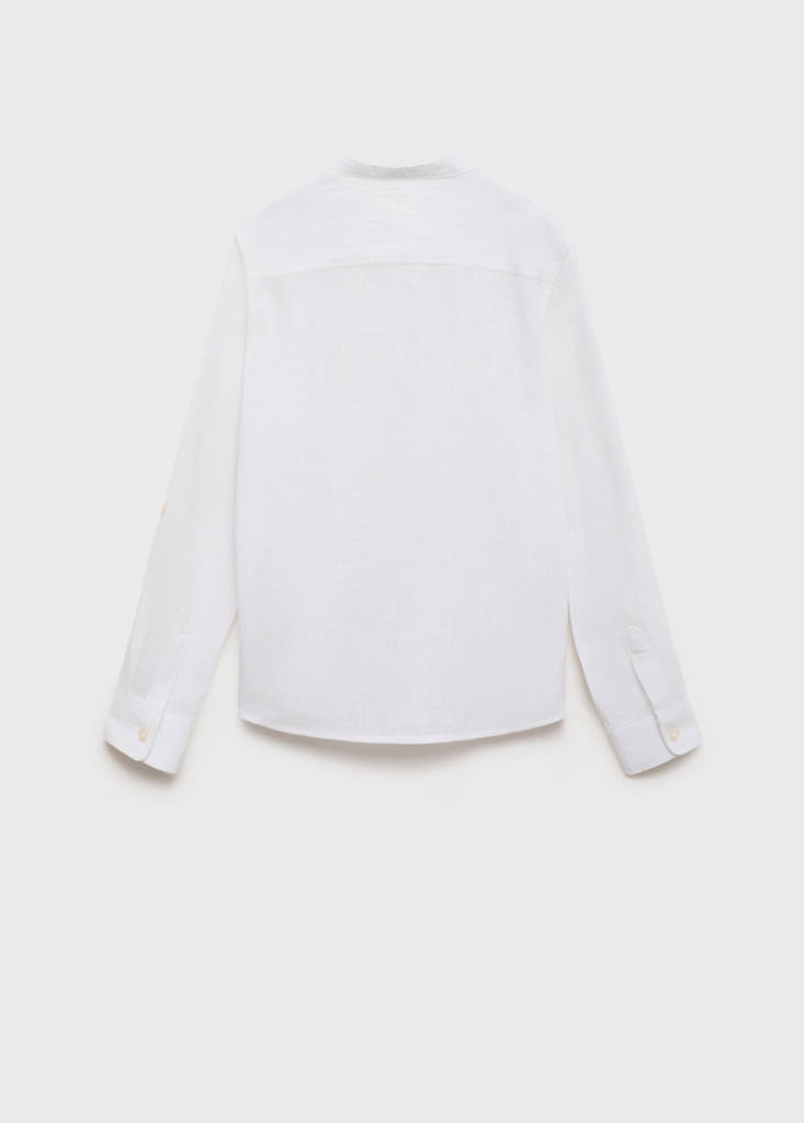 Cotton linen shirt with mandarin collar - thumbnail 3