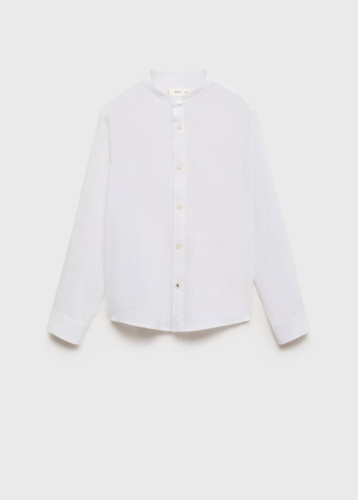 Cotton linen shirt with mandarin collar - thumbnail 4
