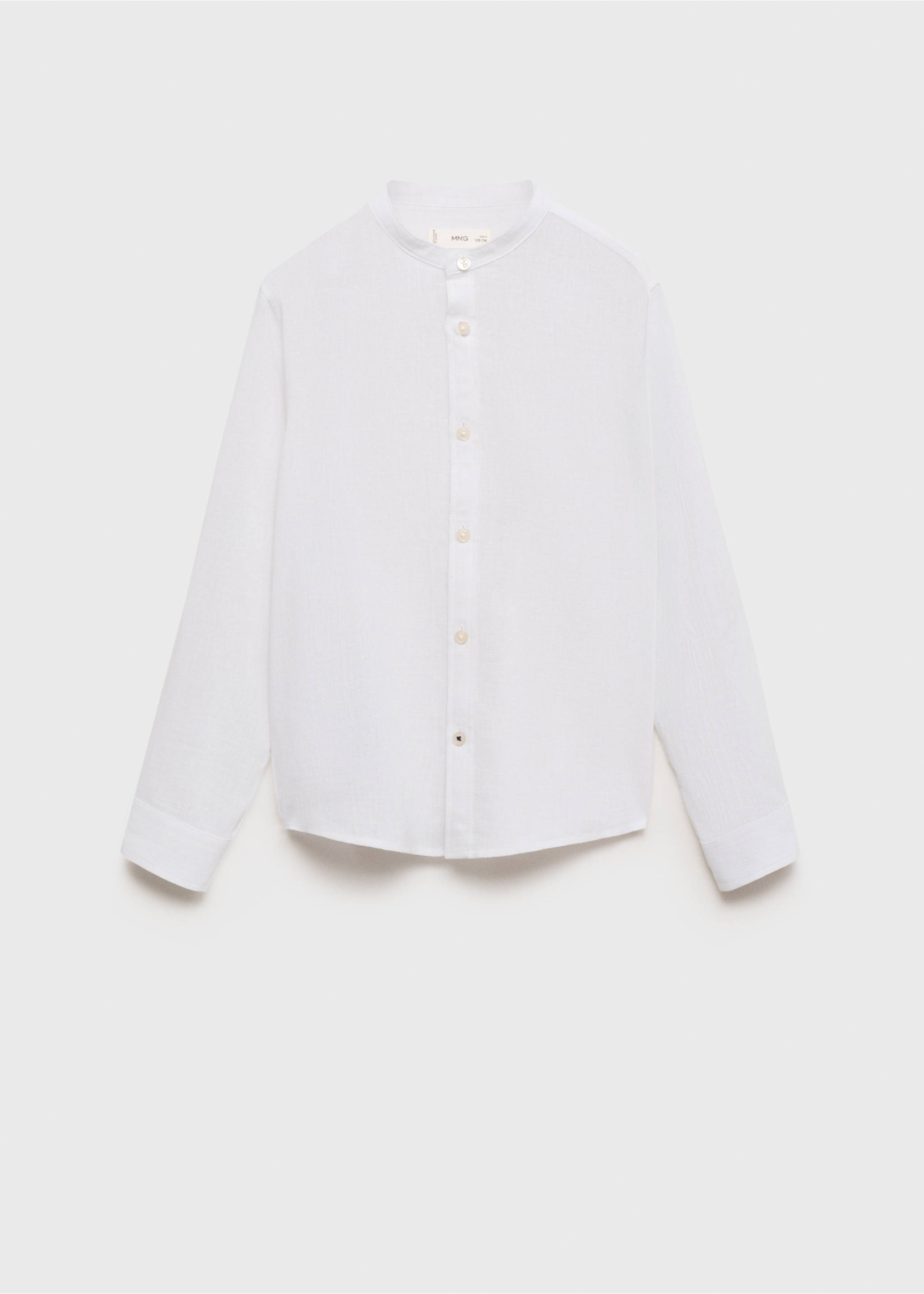 Cotton linen shirt with mandarin collar - Article without model, White. Ref: 87094403-00.