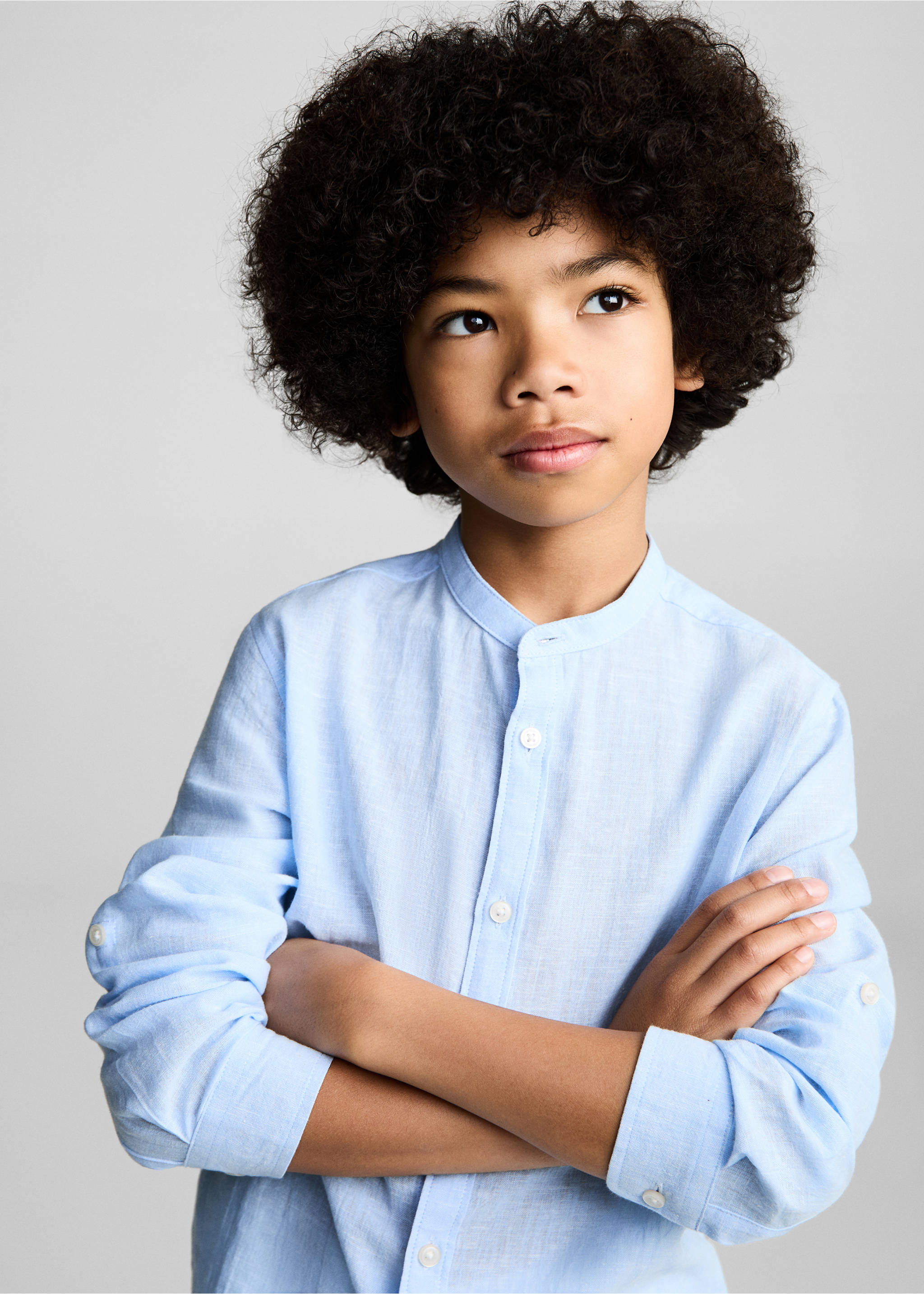 Camisa algodón lino cuello mao - Detalle del artículo 1, Azul celeste. Ref: 87094403-00.