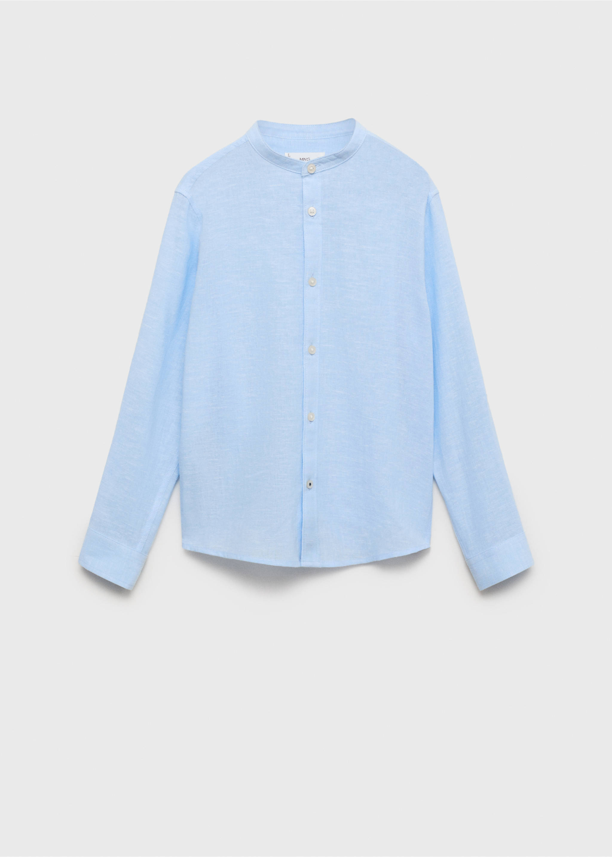 Cotton linen shirt with mandarin collar - Article without model, Sky Blue. Ref: 87094403-00.