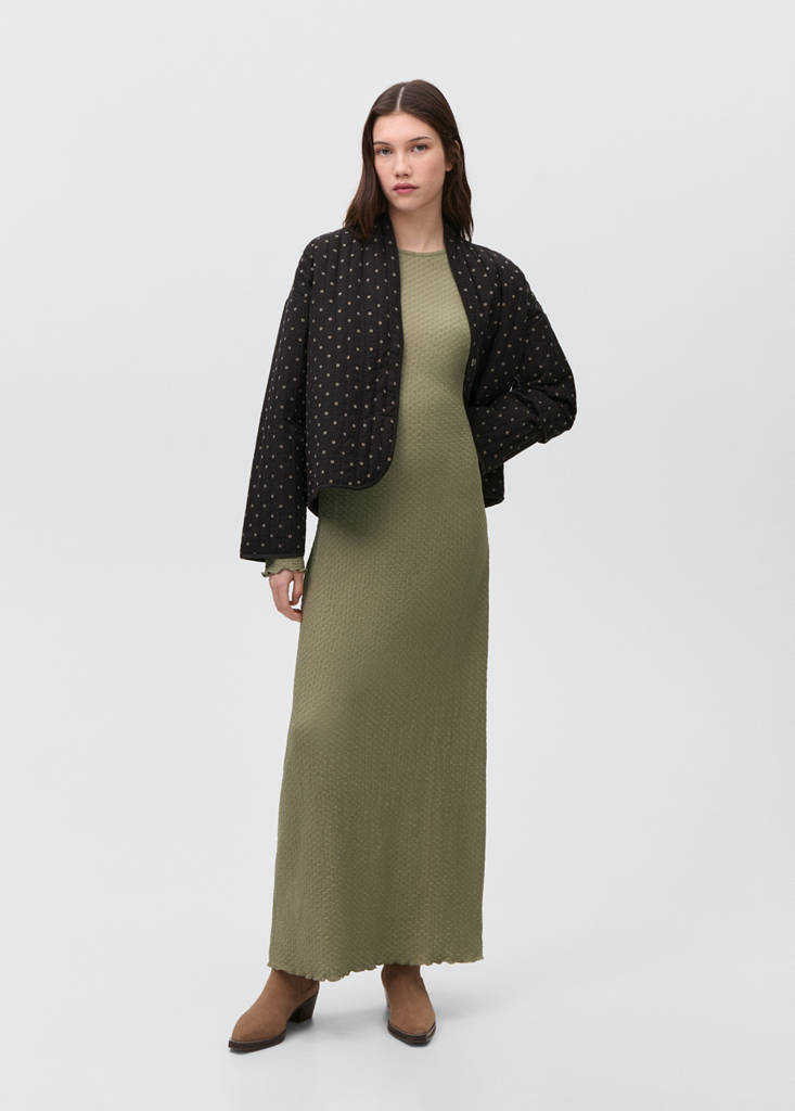MANGO TEEN - Robe longue texturée kaki - S - Fille Teen