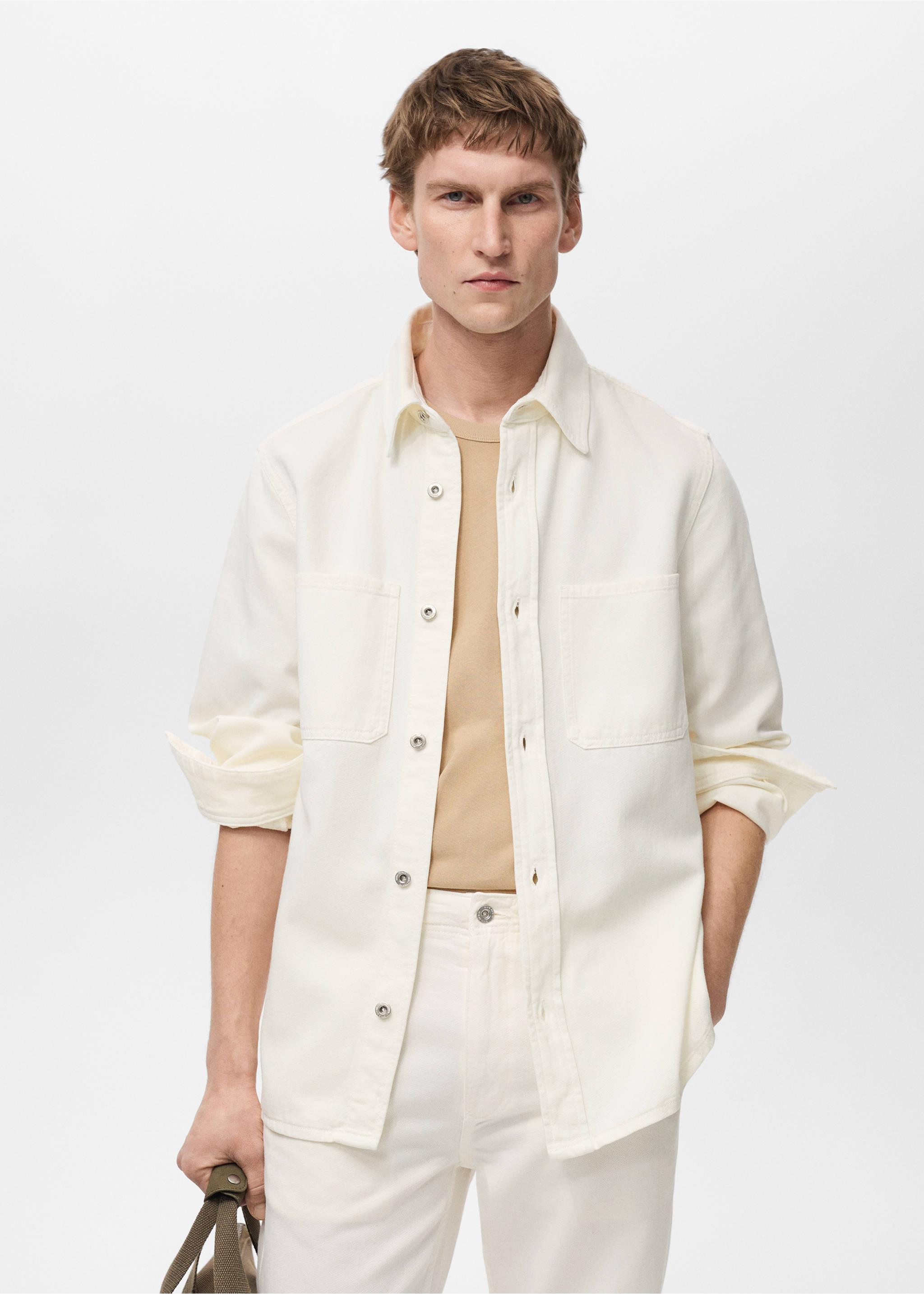 Regular-fit cotton lyocell overshirt - Medium plane, Off White. Ref: 87094408-00.