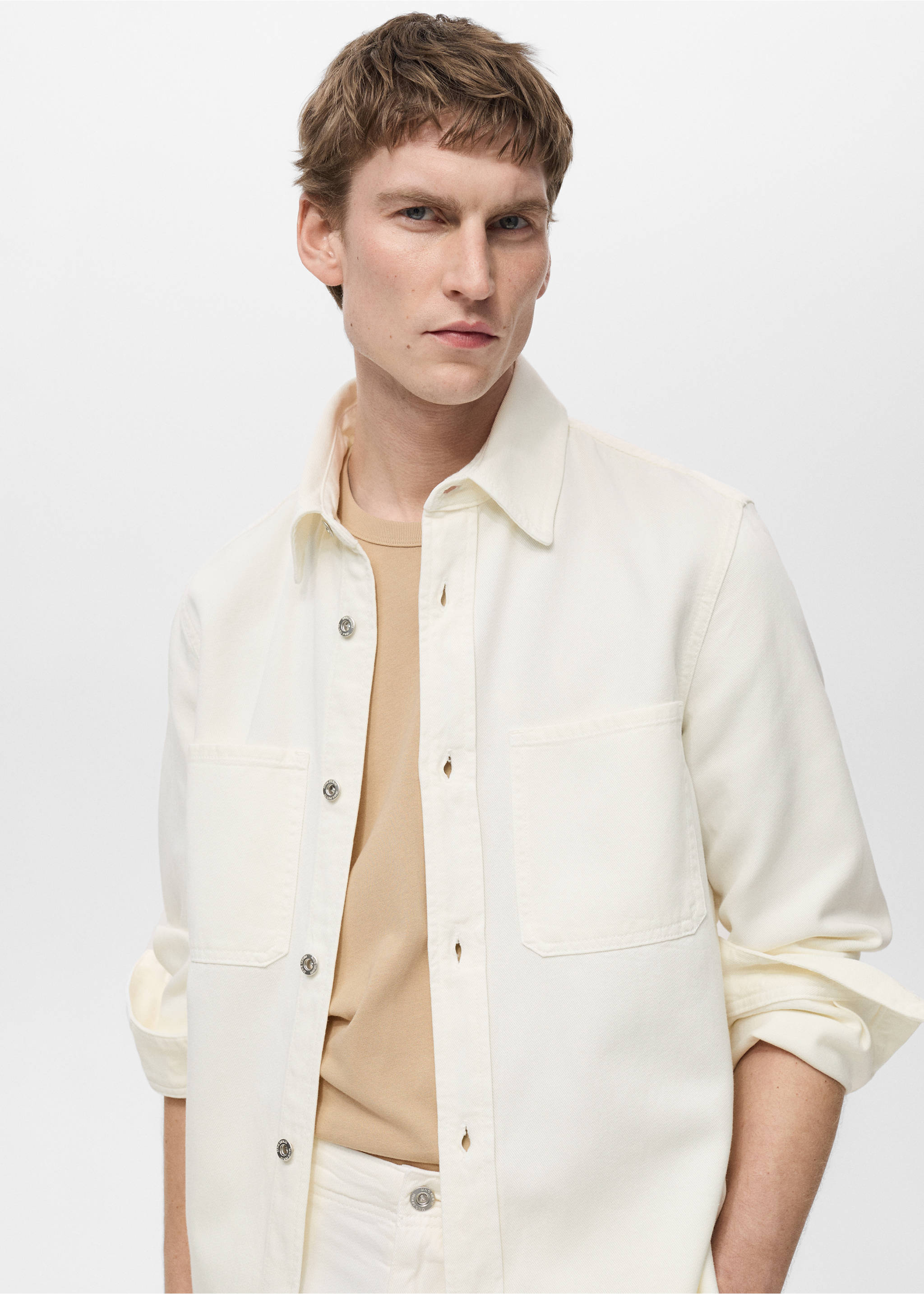 Regular-fit cotton lyocell overshirt - Details of the article 1, Off White. Ref: 87094408-00.