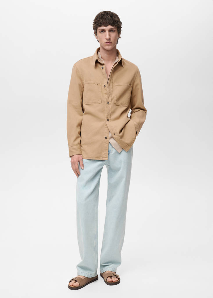 Regular-fit cotton lyocell overshirt — Beige