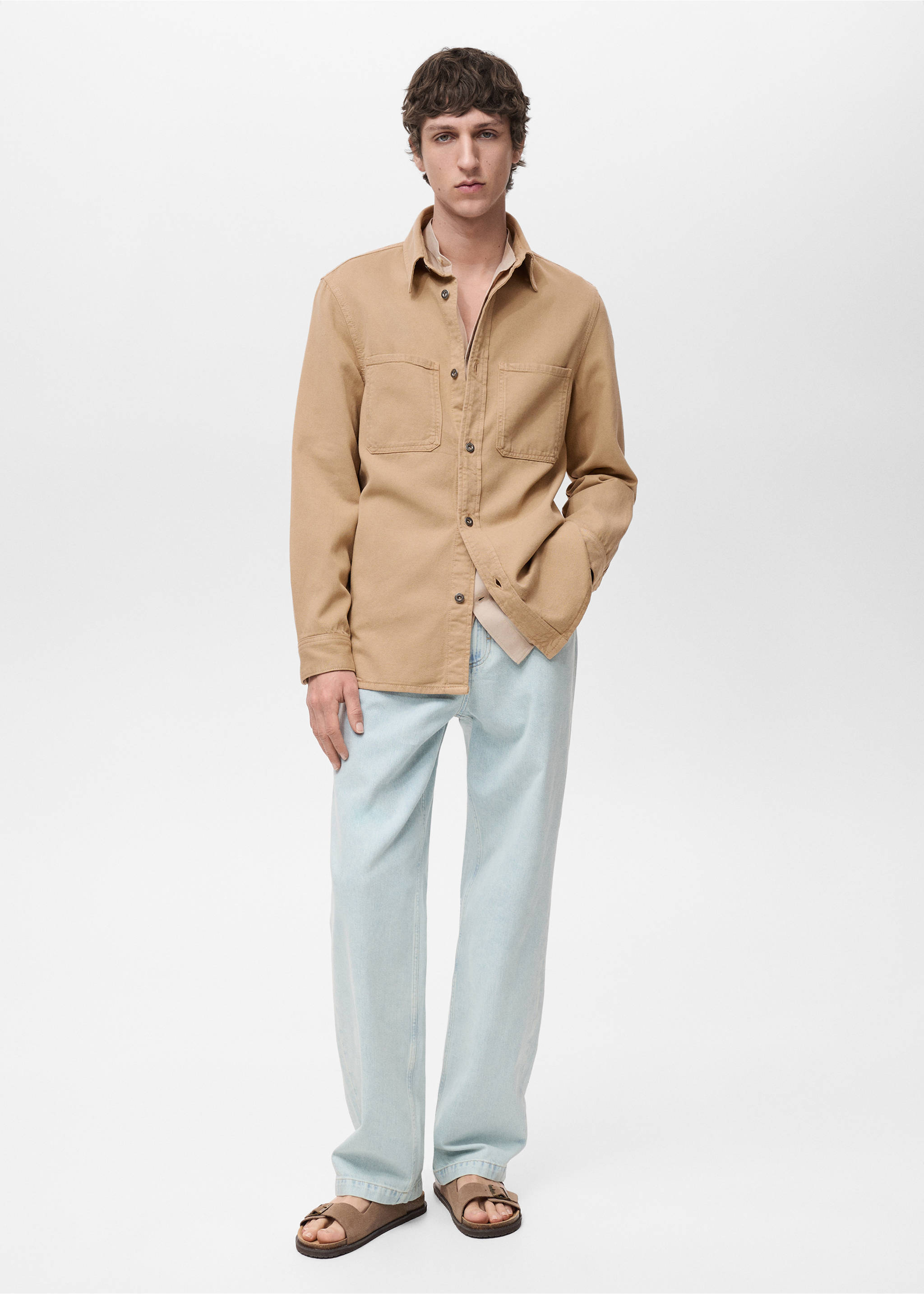 Regular-fit cotton lyocell overshirt - General plane, Beige. Ref: 87094408-00.