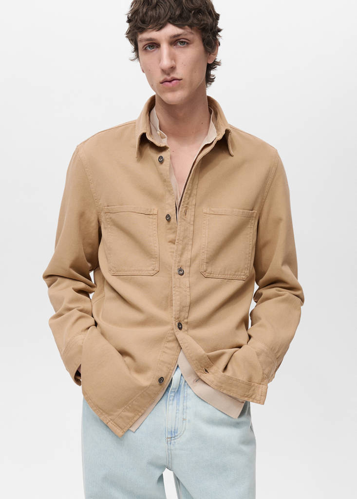 Regular-fit cotton lyocell overshirt — Beige
