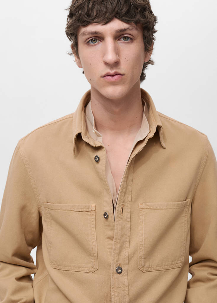 Regular-fit cotton lyocell overshirt — Beige