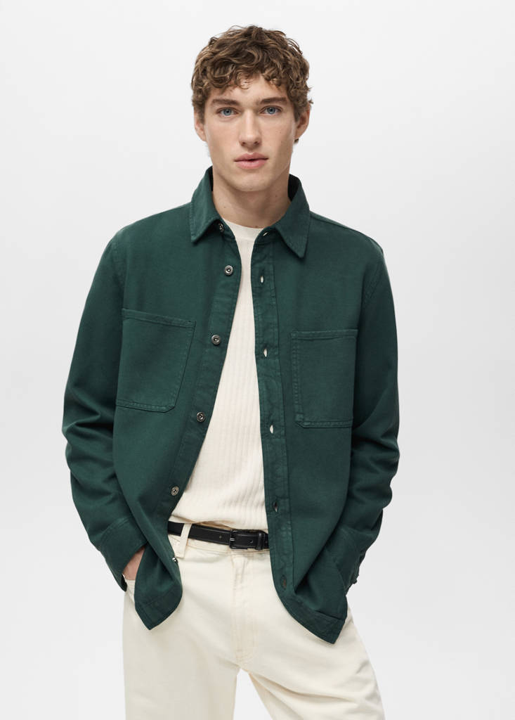 Regular-fit cotton lyocell overshirt — Dark Green