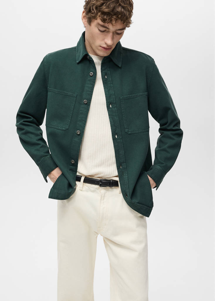 Regular-fit cotton lyocell overshirt — Dark Green