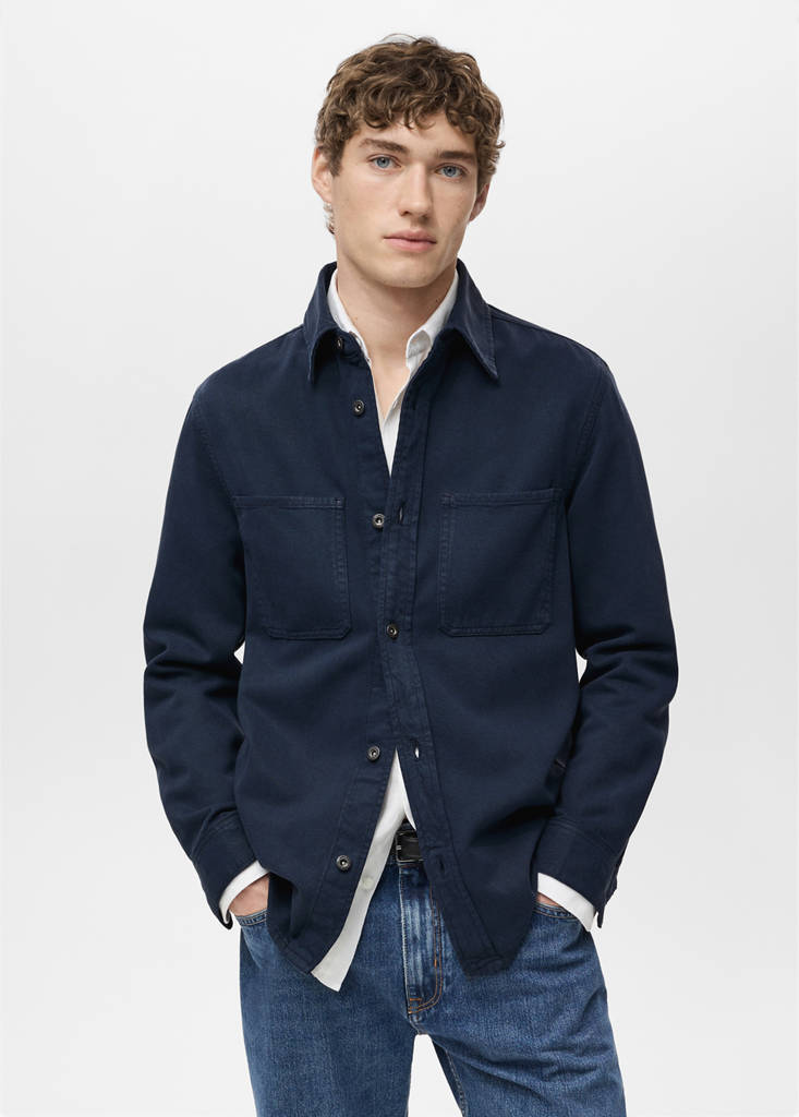 Regular-fit cotton lyocell overshirt — Dark Navy