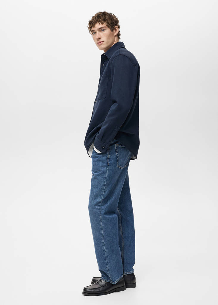 Regular-fit cotton lyocell overshirt — Dark Navy