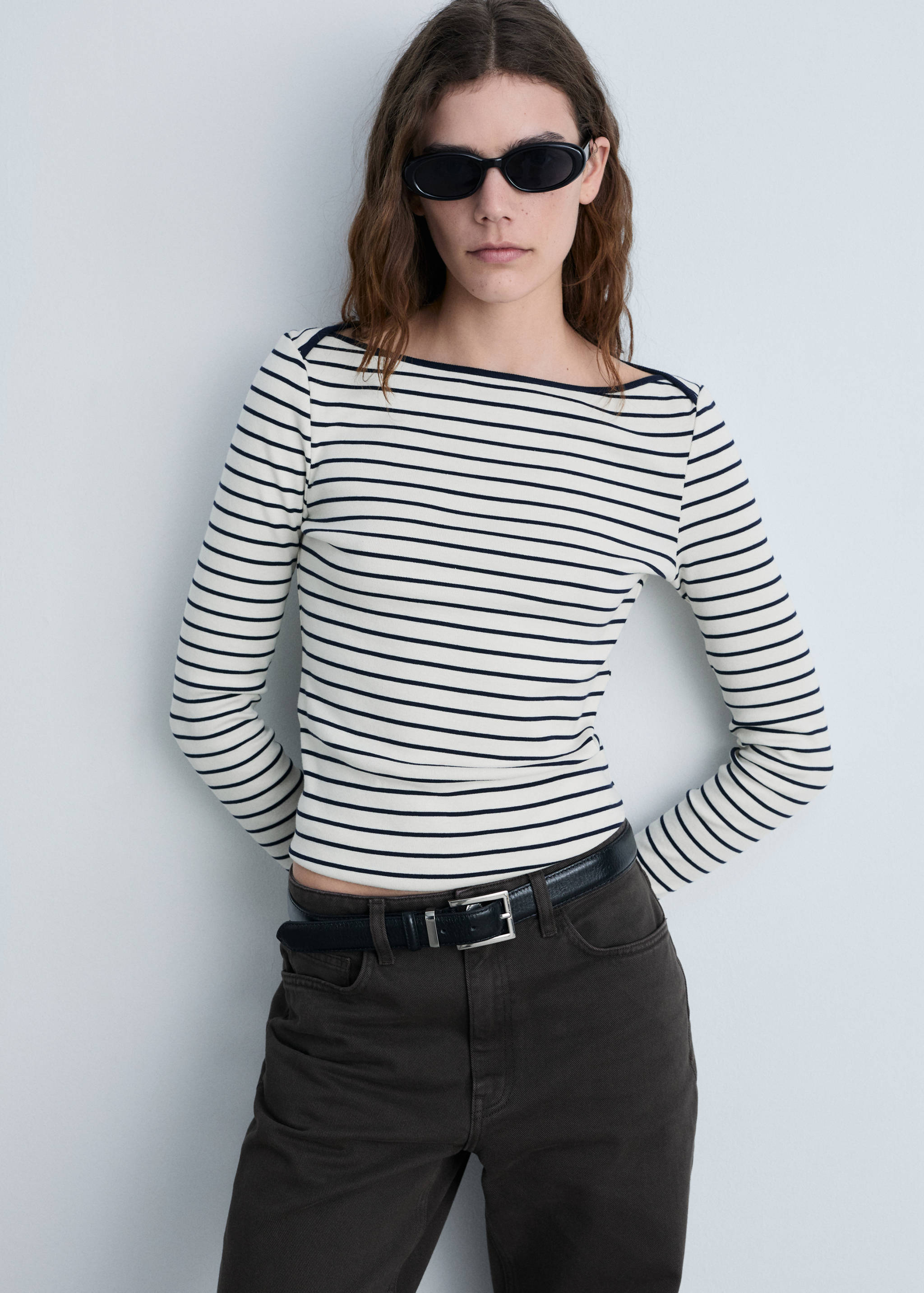 Striped boat-neck t-shirt - Medium plane