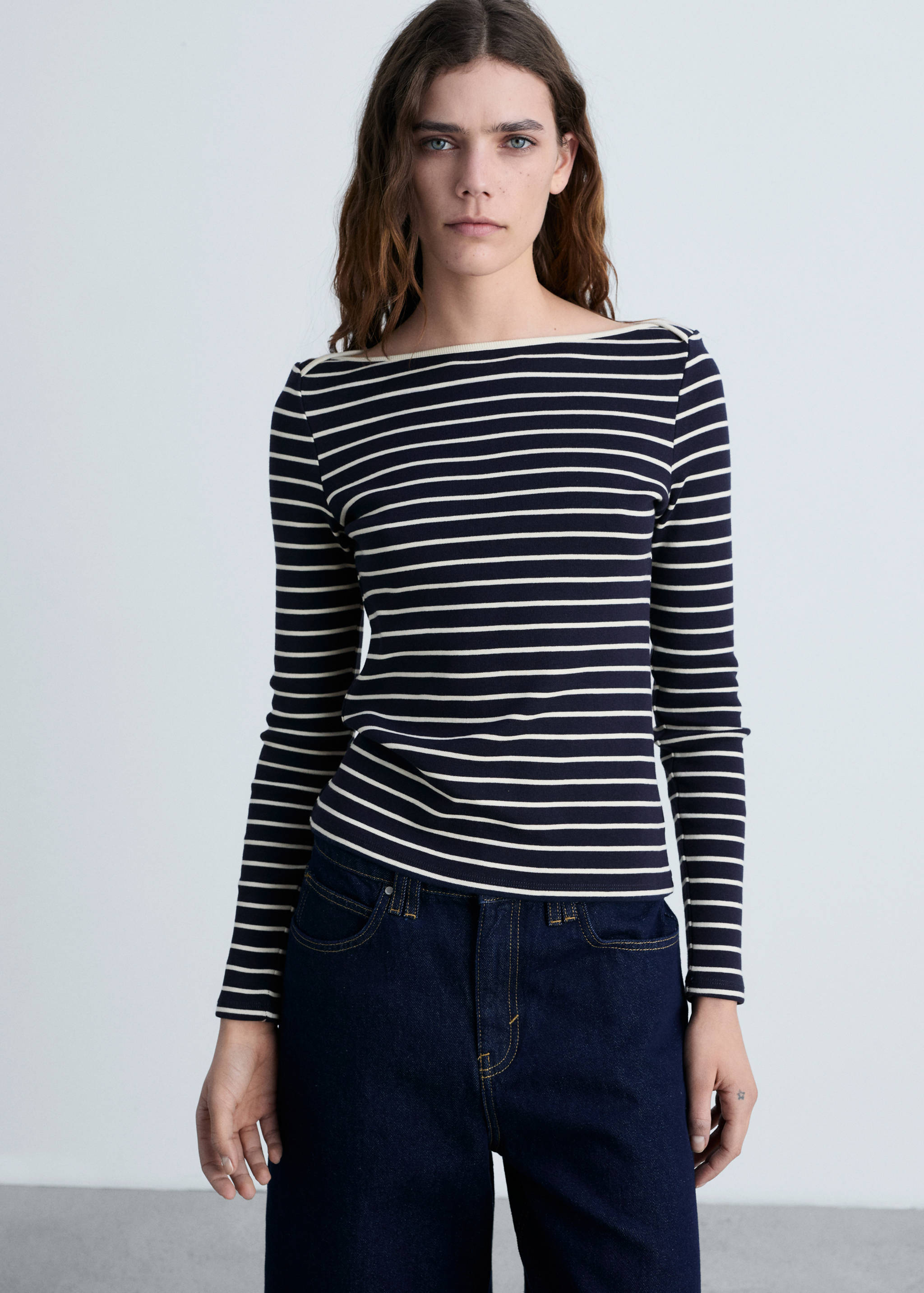 Striped boat-neck t-shirt - Medium plane