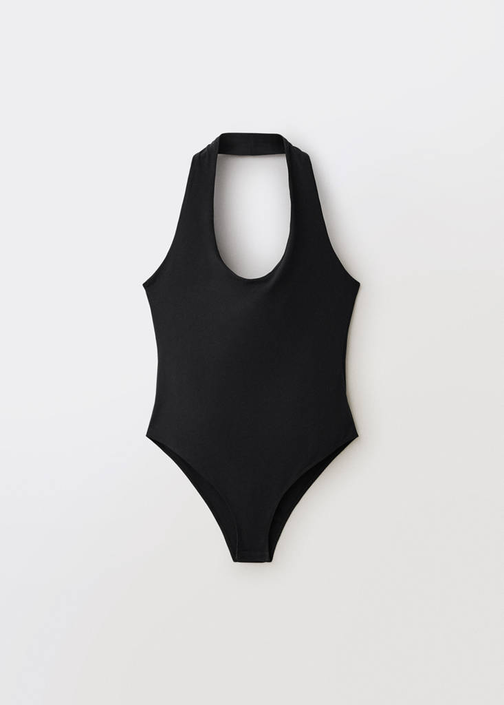 Open-back halter bodysuit — Black