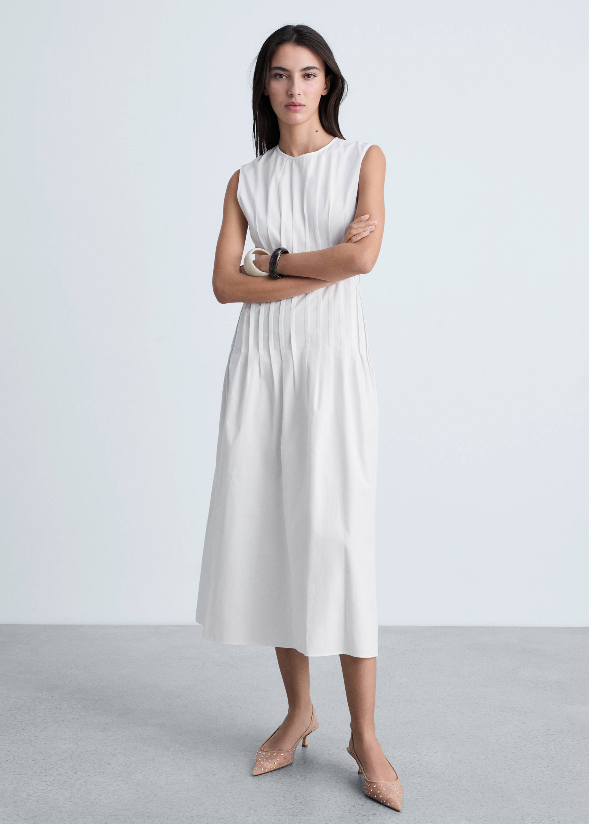 Cotton pleated midi-dress - General plane