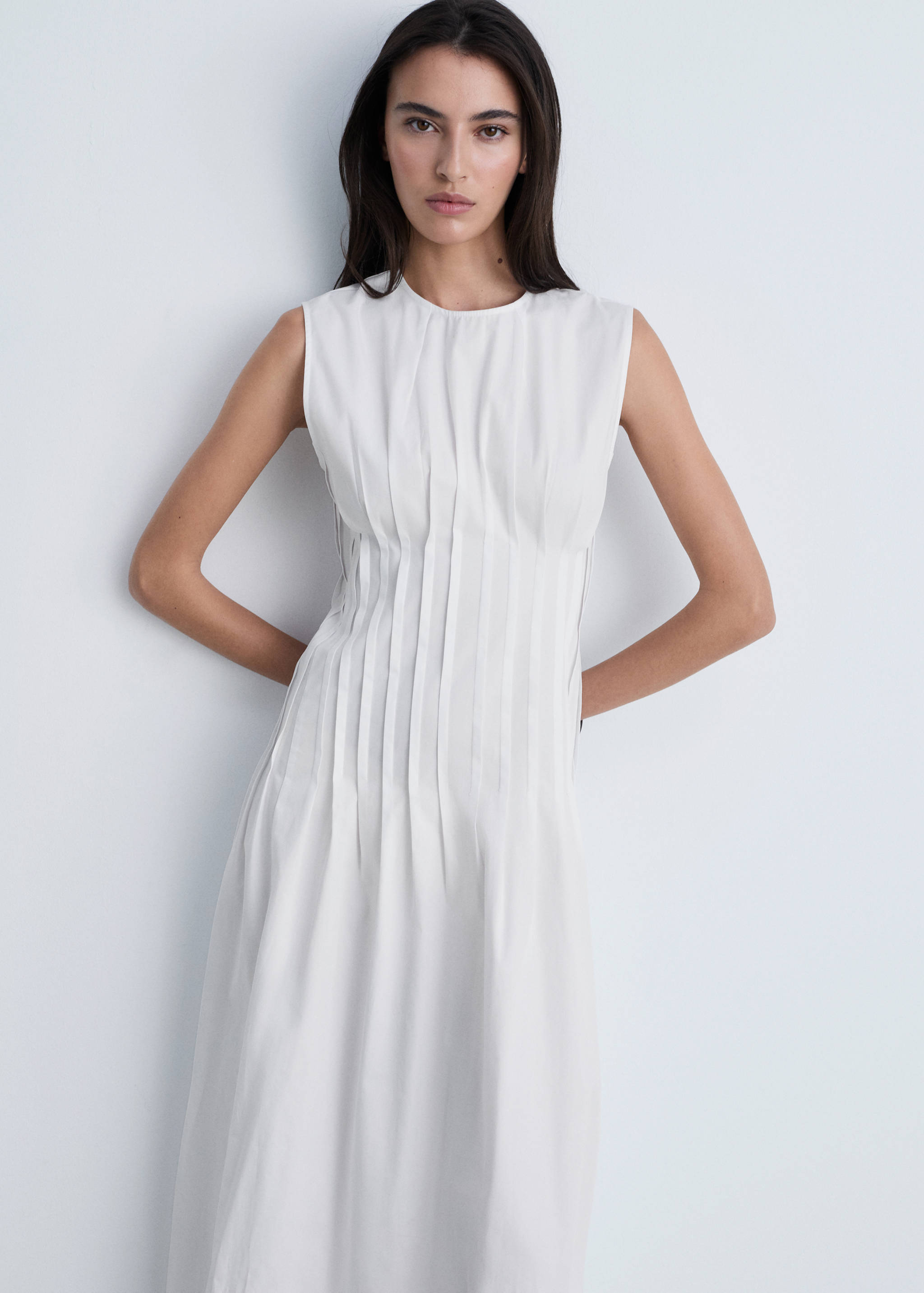 Cotton pleated midi-dress - Details of the article 1