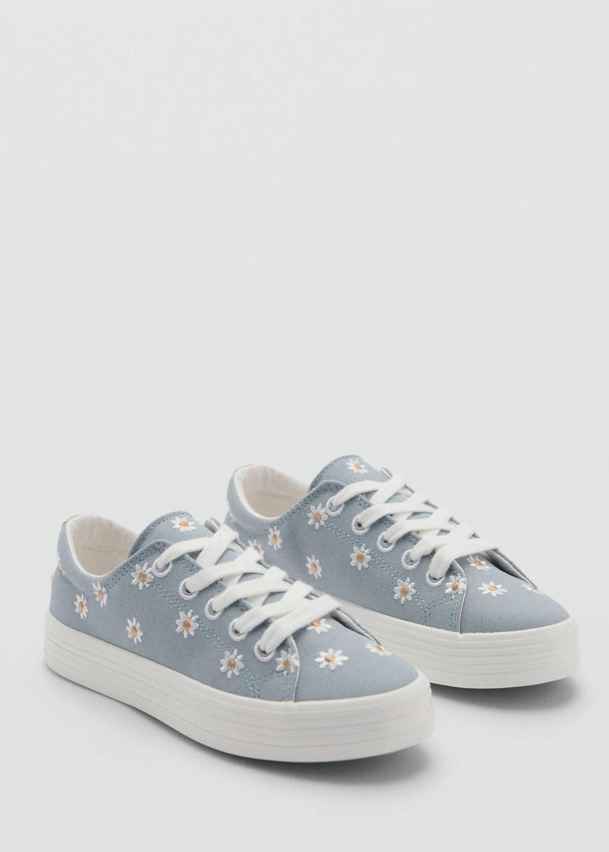 Floral-embroidered trainers — Sky Blue