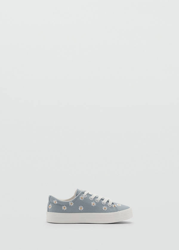 Floral-embroidered trainers — Sky Blue