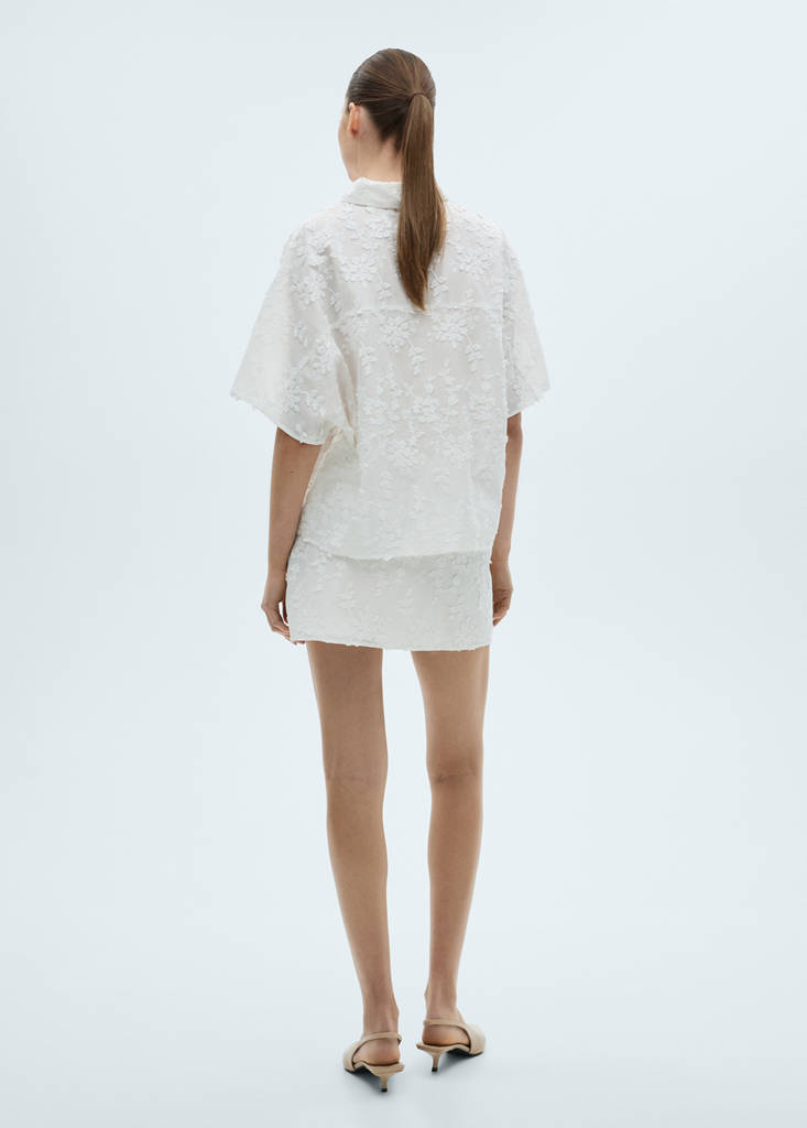 Floral-embroidered cotton skirt — White