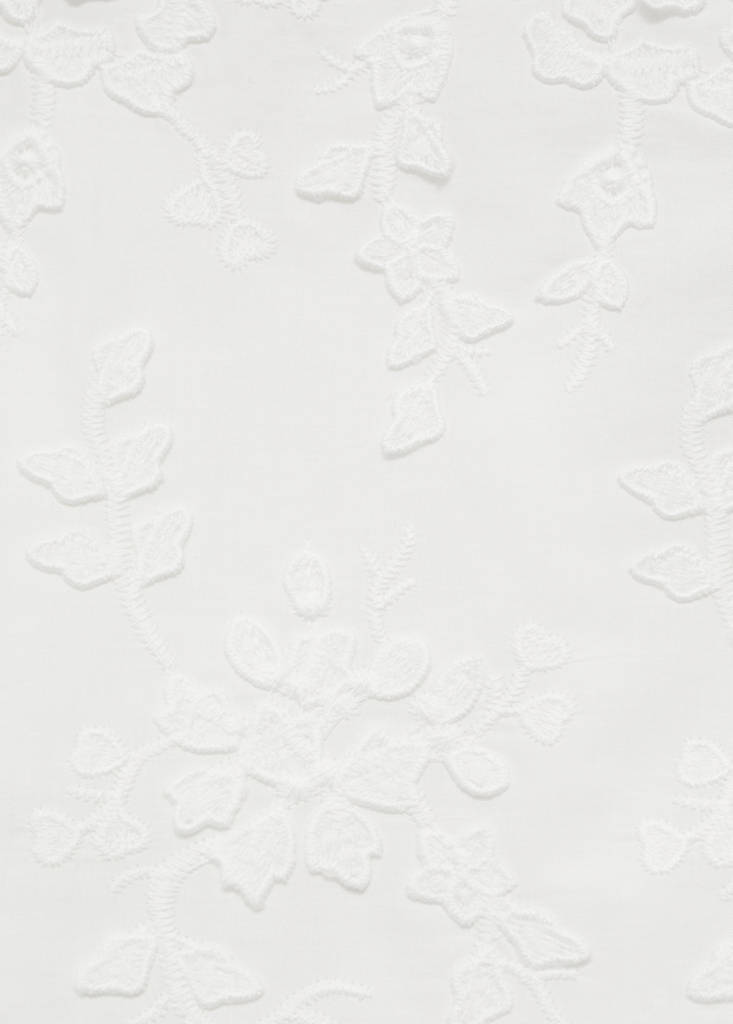 Floral-embroidered cotton skirt — White