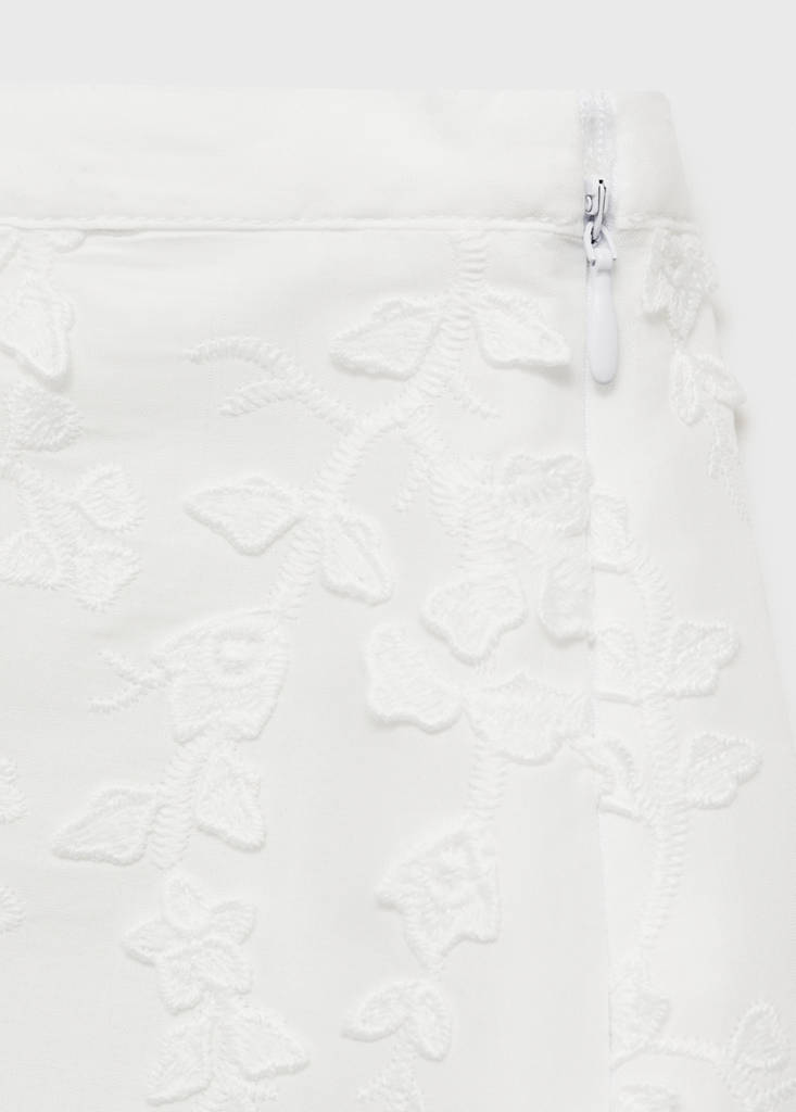 Floral-embroidered cotton skirt — White