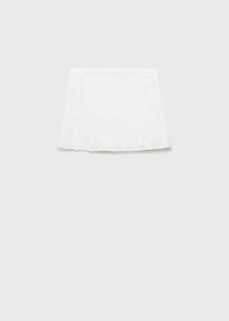 Floral-embroidered cotton skirt — White