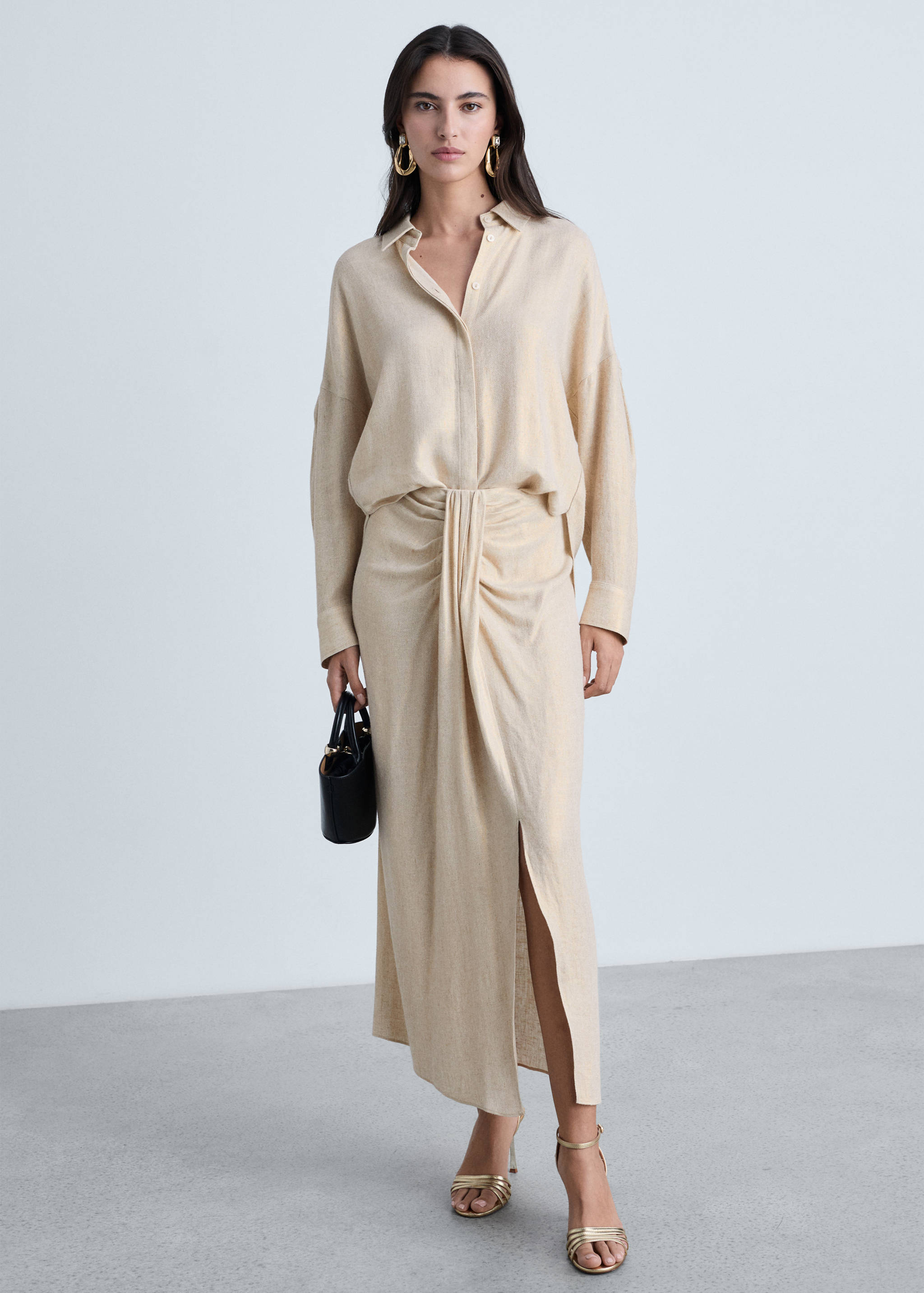 Linen-blend draped midi-skirt - General plane
