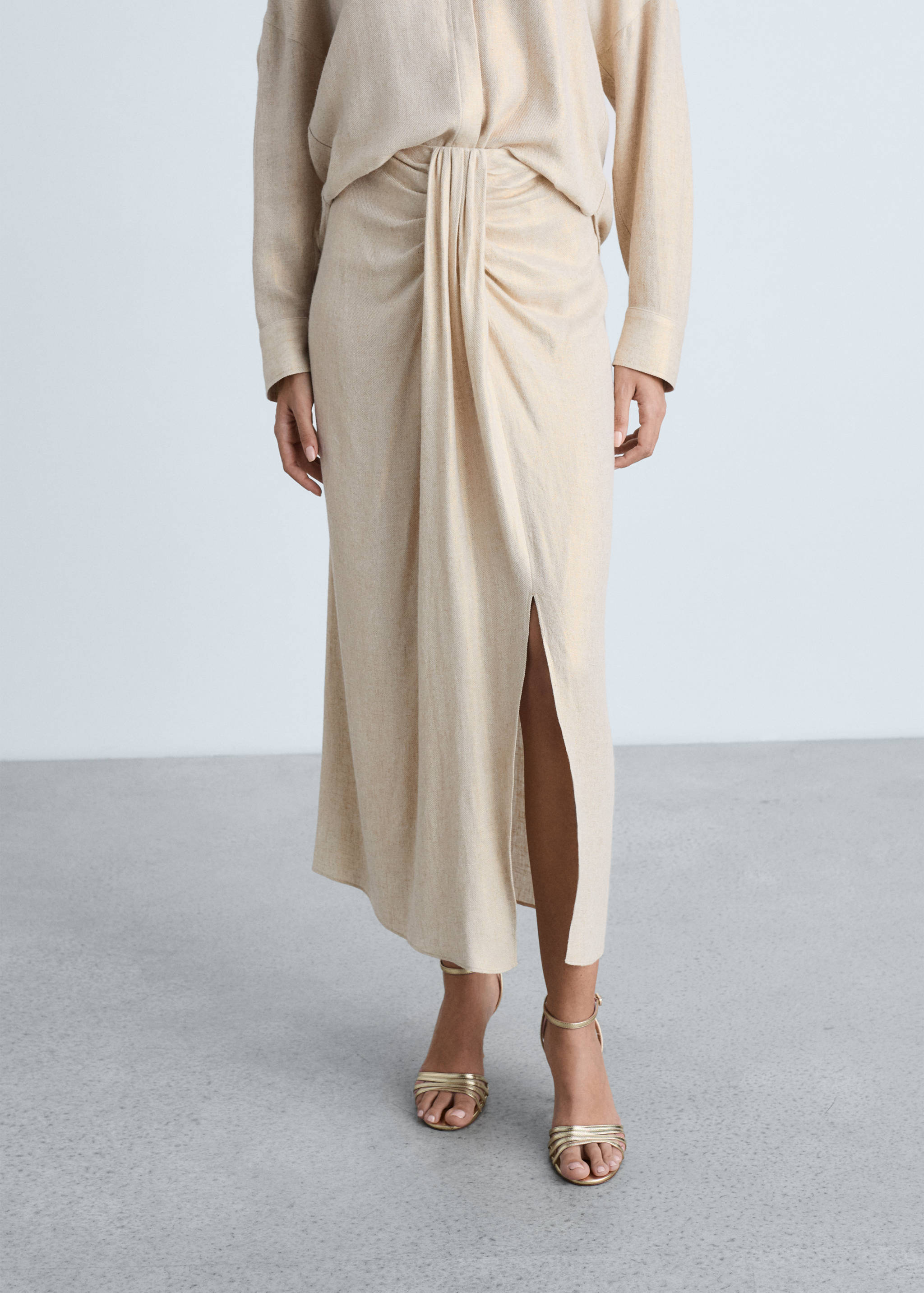 Linen-blend draped midi-skirt - Medium plane