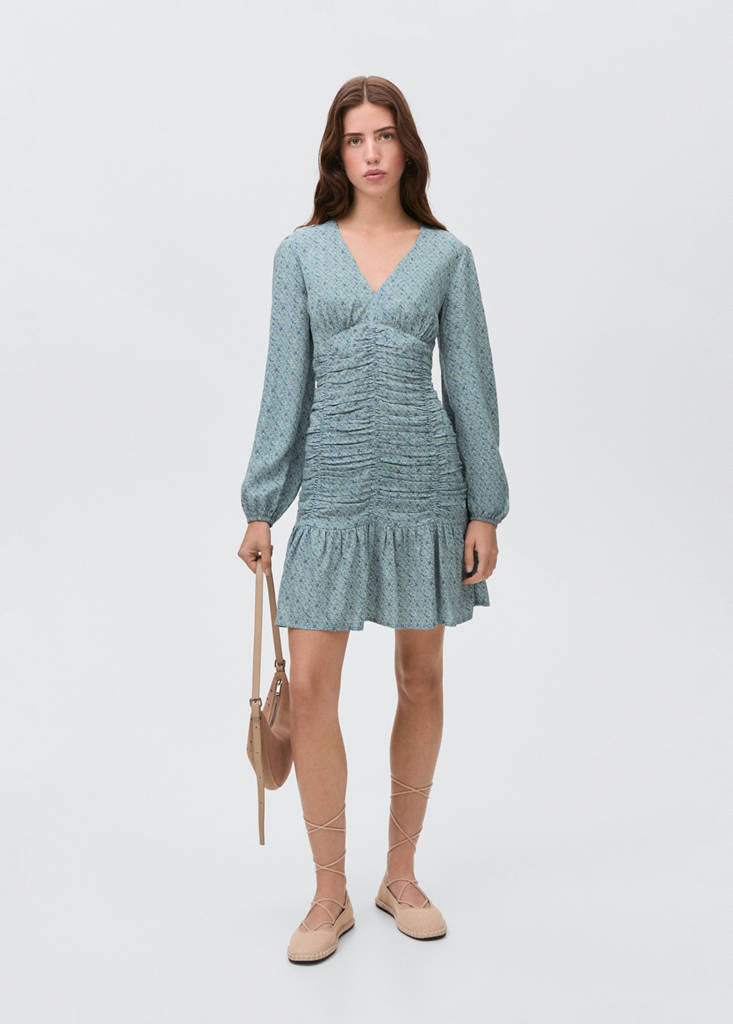 Printed dress with draped detail — Petrol Blue