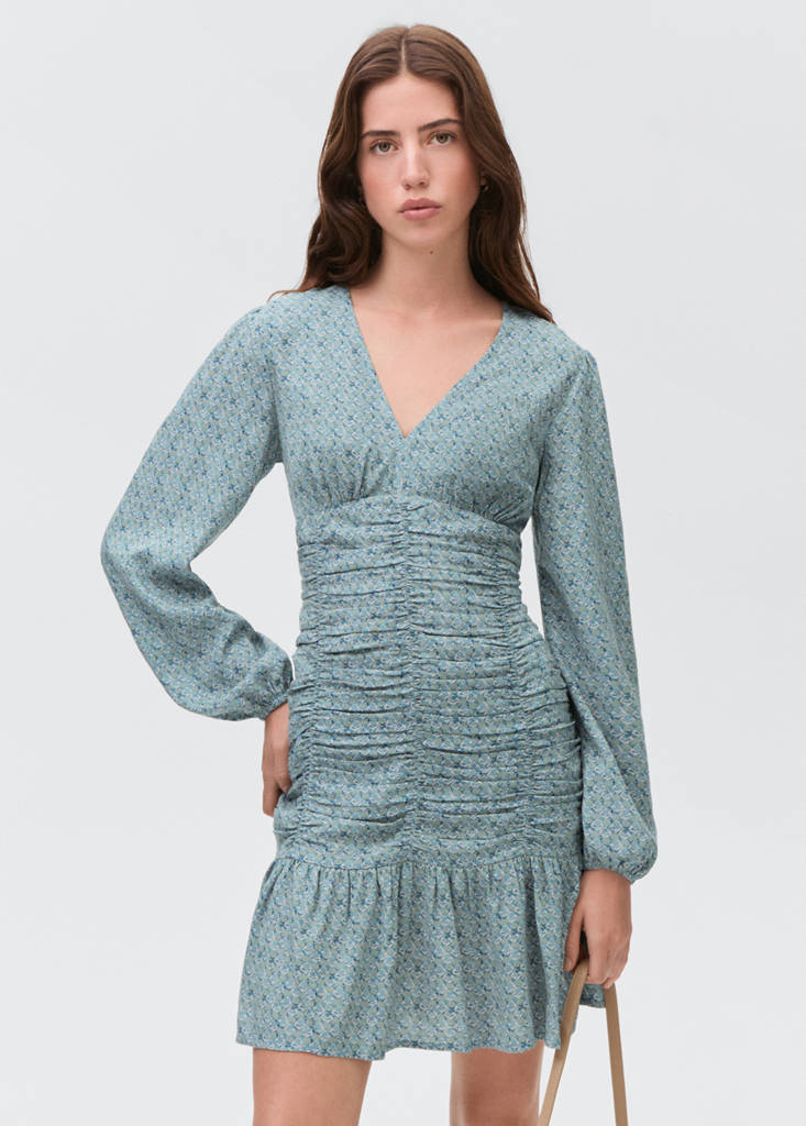 Printed dress with draped detail — Petrol Blue