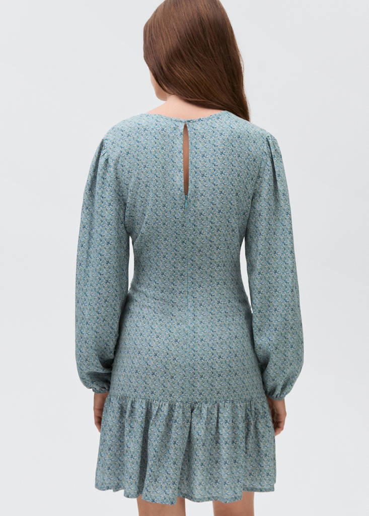 Printed dress with draped detail — Petrol Blue